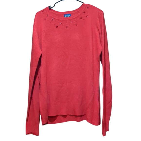 Basic Edition 100% Polyester Red Sweater XL Pullover.  Red Beading - Picture 2 of 9